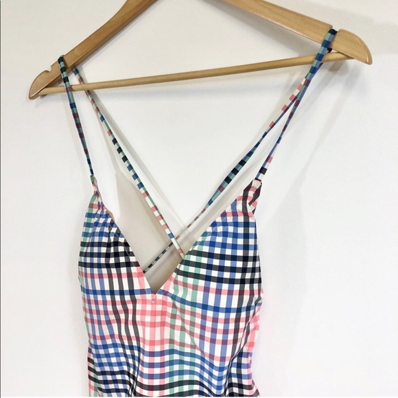 NWT J. Crew multicolor checked one piece swim - Picture 4 of 6